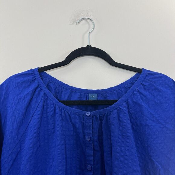 Old Navy Dress Women XXL  2XL Blue Maxi Tiered Seersucker Cotton Cottagecore - Picture 4 of 15